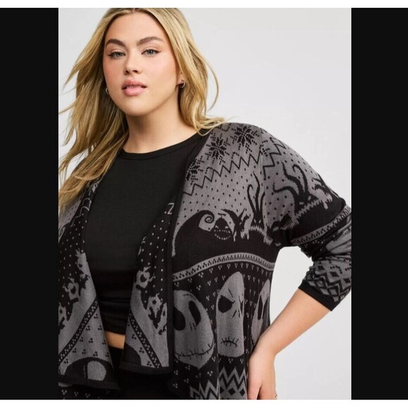 Torrid Disney Nightmare Christmas Jack Open Front Cardigan 3X Gray Fair Isle NWT - Picture 4 of 5